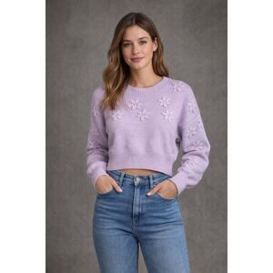 Jessica Simpson Lavendar Semi Cropped Floral Crochet Dolman Sleeve Sweater 383